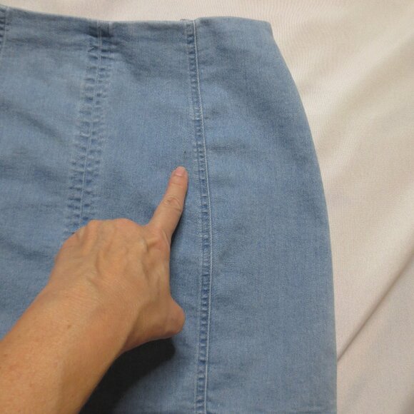 HONEY BELLE womens SKIRT denim JEAN mini 80's retro BLUE fitted SIZE M - Picture 2 of 10